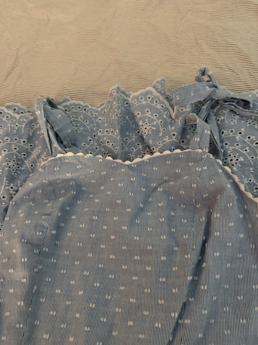 Shabby Chic Light Blue Eyelet Smocked Waist Dress